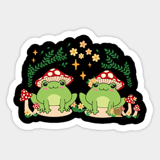 Kawaii CottageCore Aesthetic Couple of frogs with mushrooms Sticker